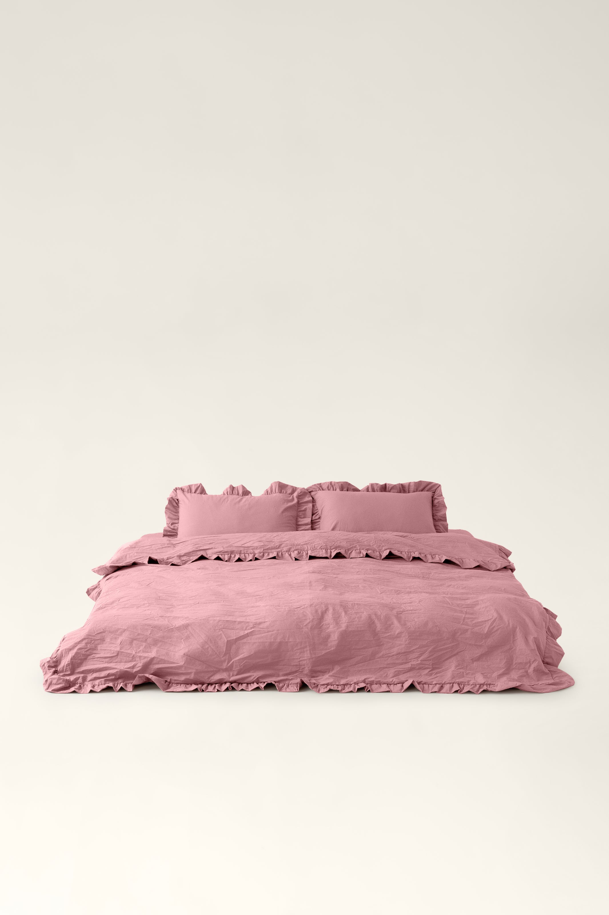 Bettwäsche aus gekochter Baumwolle mit Rüschen Strawberry Pink
