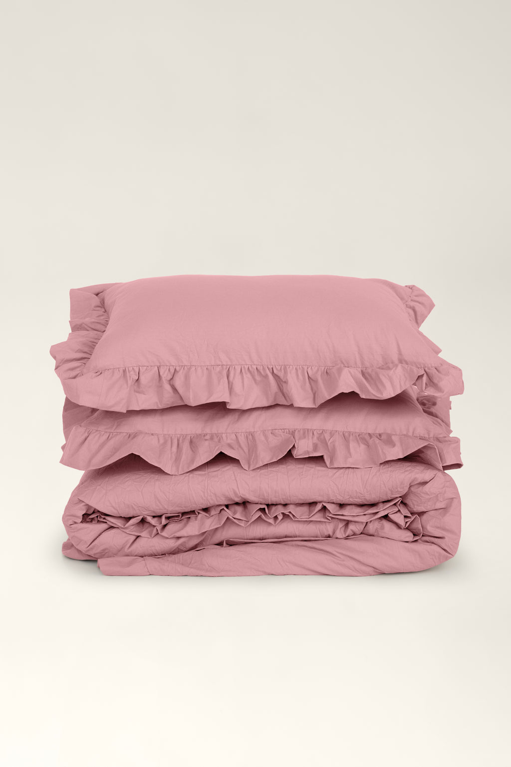 Bettwäsche aus gekochter Baumwolle mit Rüschen Strawberry Pink