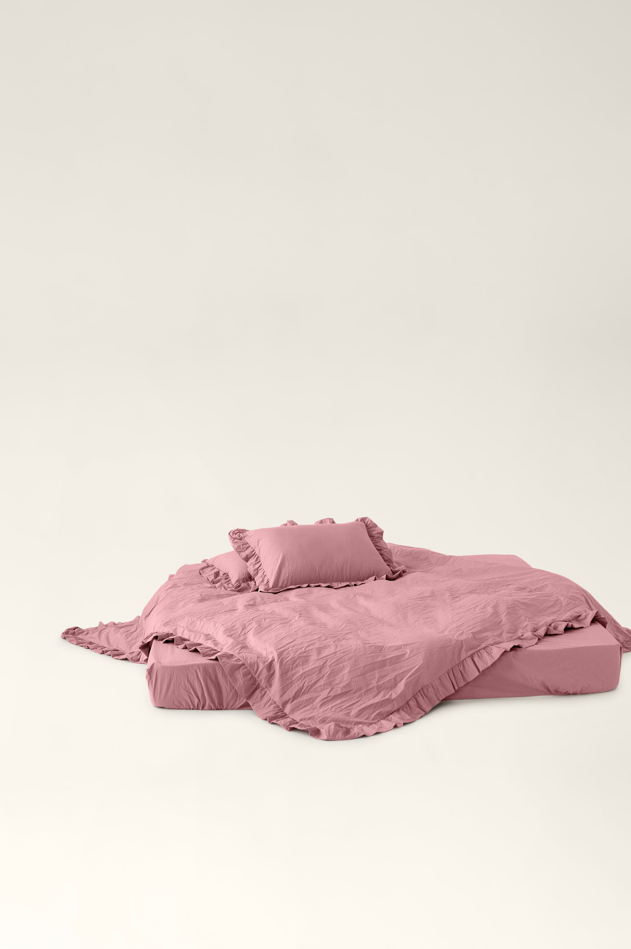 Bettwäsche aus gekochter Baumwolle mit Rüschen Strawberry Pink
